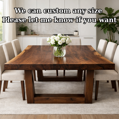 Solid Wood Dining Table with Thick Slab Top & Modern Farmhouse Base