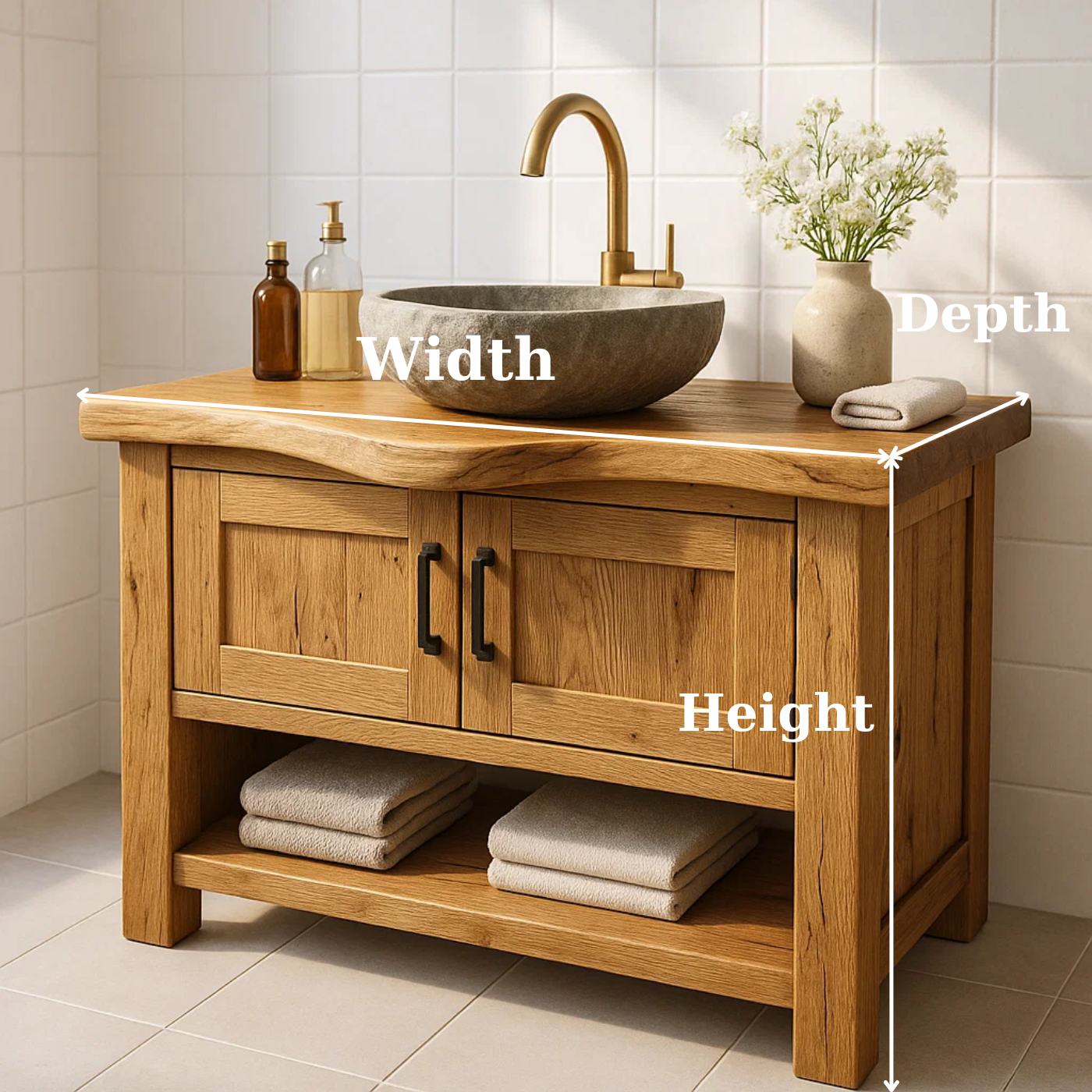 Handcrafted Solid Wood Bathroom Vanity - Rustic Live Edge Cabinet & Open Shelf Kitchnce