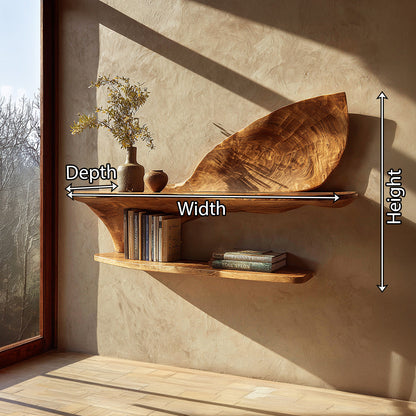 Two-Tier Sculptural Wall Shelf in Natural Wood with Organic Form