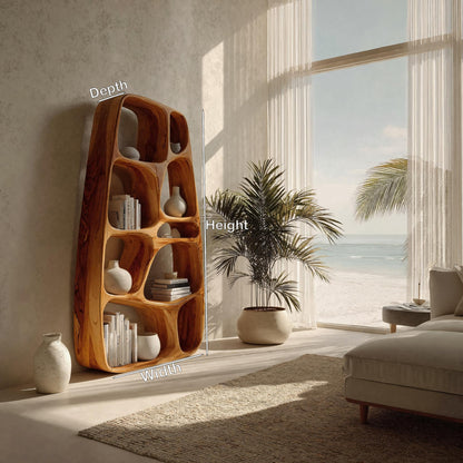 Handcrafted Wooden Sculptural Bookshelf For Living Room Kitchnce