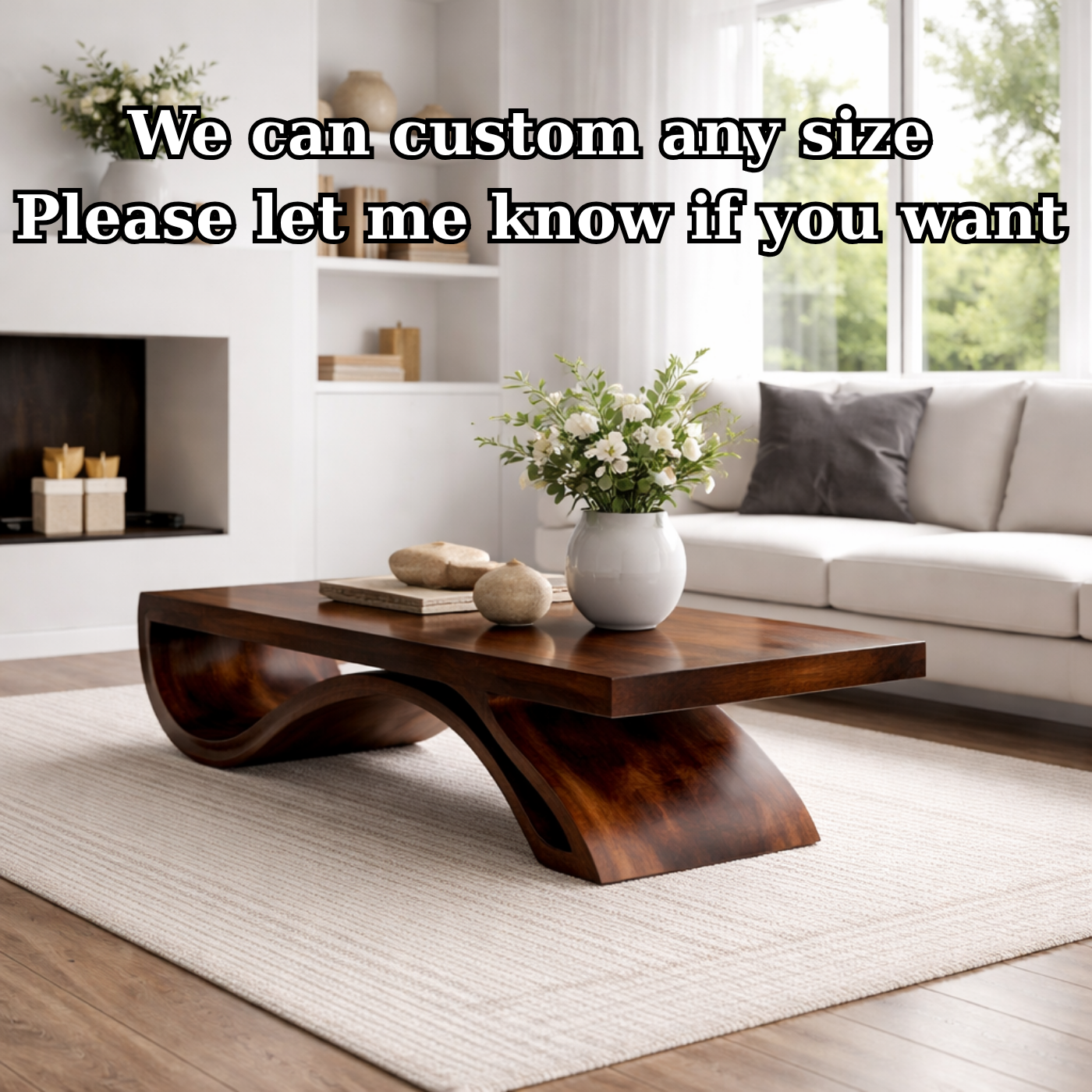 Solid Wood Coffee Table with Sculptural Base and Thick Slab Top