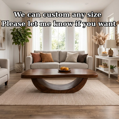 Solid Wood Coffee Table with Curved Sculptural Base and Thick Slab Top