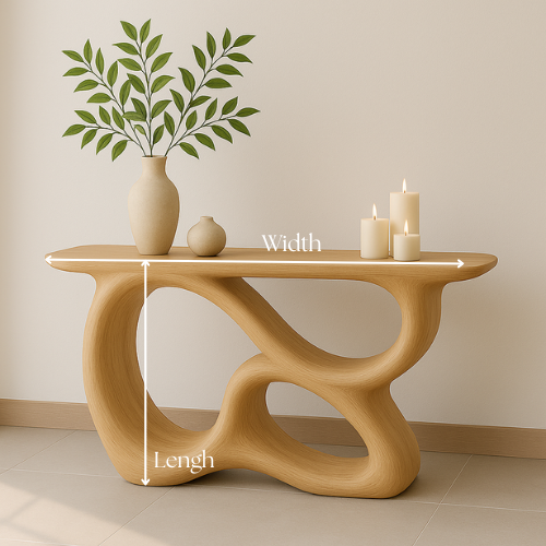 Handcrafted Solid Wood Sculptural Console Table – Light Oak Modern Design Kitchnce