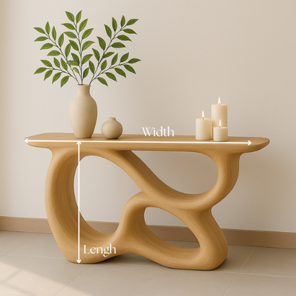 Handcrafted Solid Wood Sculptural Console Table – Light Oak Modern Design Kitchnce