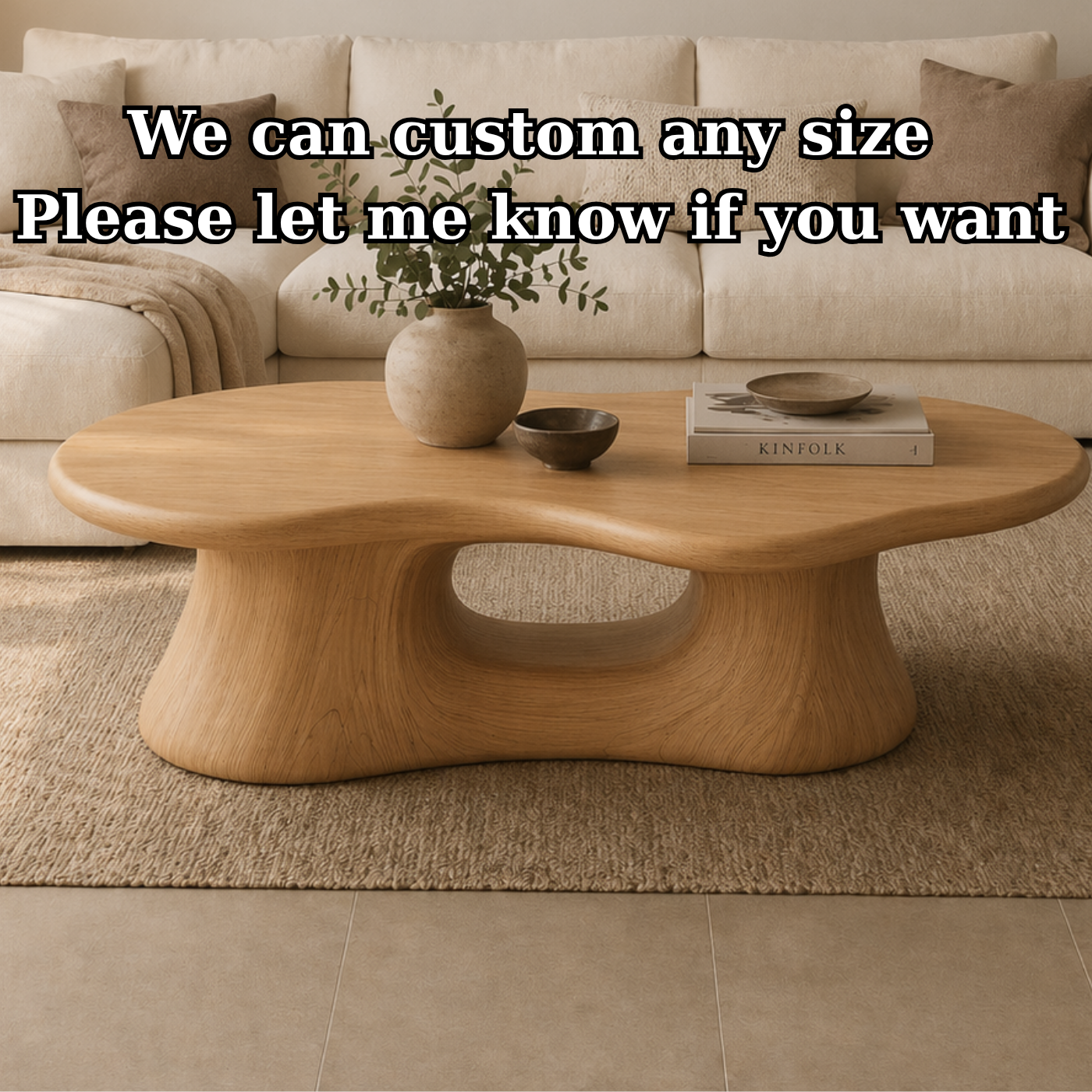 Solid Wood Coffee Table with Sculpted Base and Organic Top