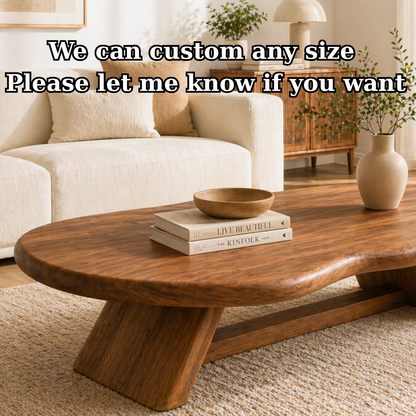 Solid Wood Coffee Table with Organic Oval Top and Angled Base