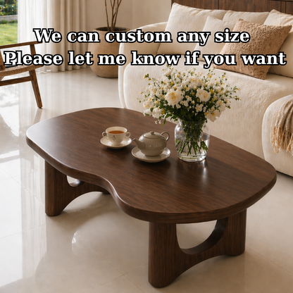 Solid Wood Coffee Table with Organic Shape and Sculpted Base