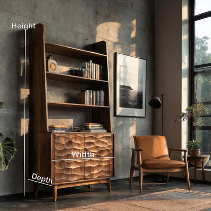 Modern Bookshelf With Carved Wave Cabinet Doors For Home Kitchnce