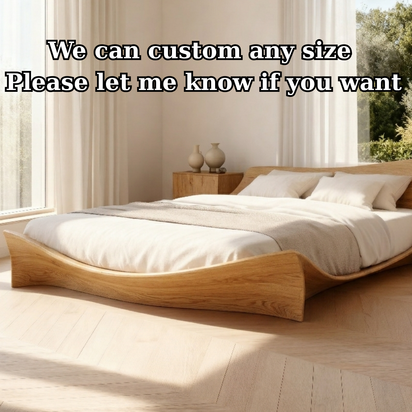 Solid Wood Platform Bed with Sculptural Curved Frame