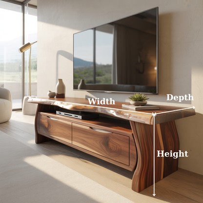 Handcrafted Live-Edge Solid Wood TV Stand with Sculpted Curved Base Kitchnce