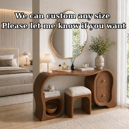 Solid Wood Makeup Vanity Desk with Sculptural Arch Design and Drawer Storage