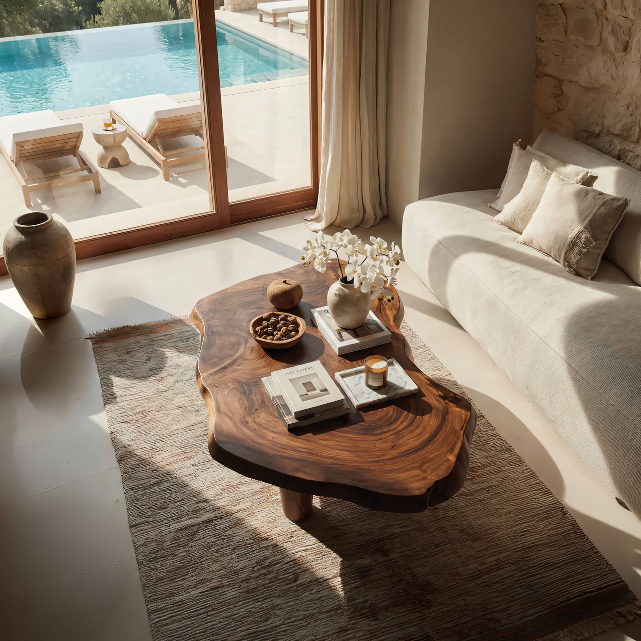 Organic Live Edge Coffee Table with Rounded Solid Legs