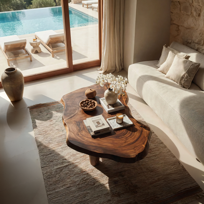 Organic Live Edge Coffee Table with Rounded Solid Legs