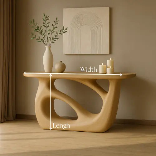 Handcrafted Solid Wood Sculptural Console Table – Light Oak Organic Form Kitchnce