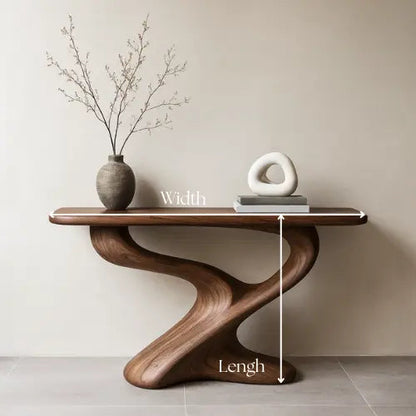 Handcrafted Solid Wood Flow Console Table – Modern Organic Sculpture Kitchnce