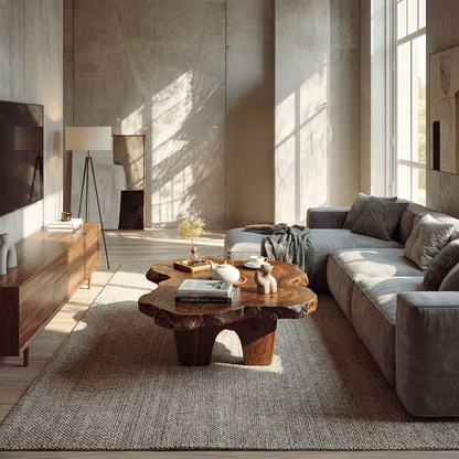Organic Live Edge Coffee Table with Sculptural Low Profile Base