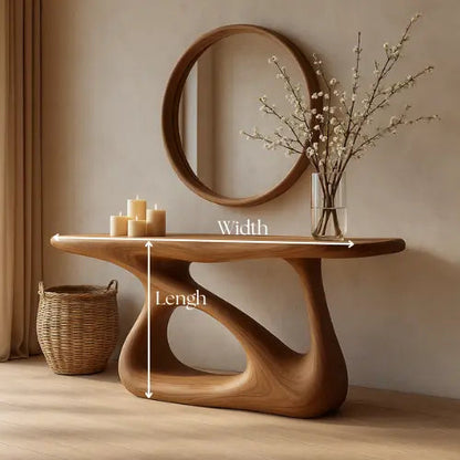 Handcrafted Solid Wood Bloom Console Table – Modern Organic Sculpture Kitchnce