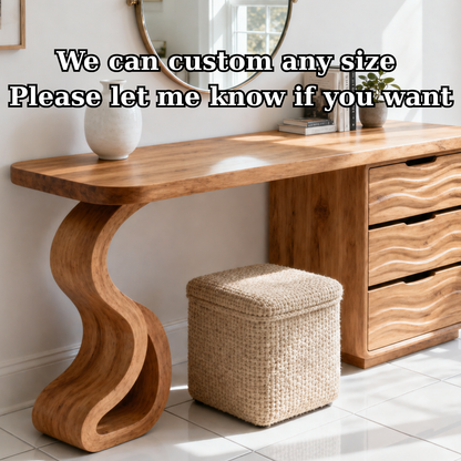 Solid Wood Makeup Vanity Desk with Wave Drawers and Sculptural Curved Base
