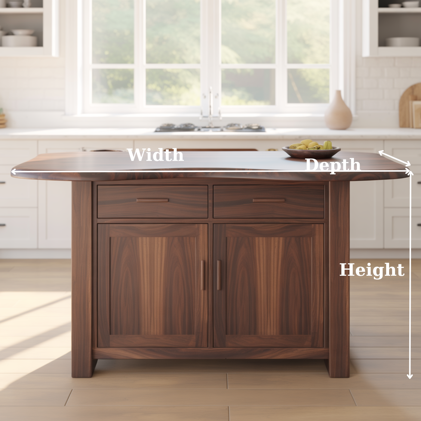 Handcrafted Solid Wood Kitchen Island with Live-Edge Curved Top and Spacious Storage Kitchnce