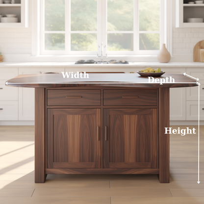 Handcrafted Solid Wood Kitchen Island with Live-Edge Curved Top and Spacious Storage Kitchnce
