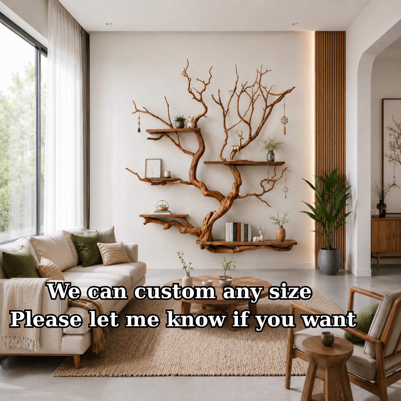 Handcrafted Solid Wood Tree Bookshelf with Organic Flowing Branches