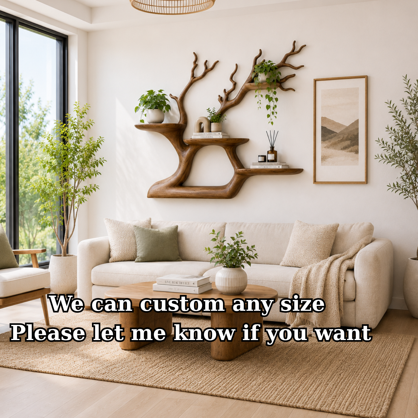 Handcrafted Solid Wood Tree Bookshelf with Floating Shelves