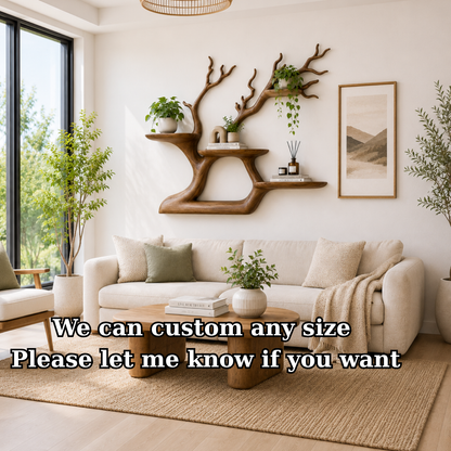 Handcrafted Solid Wood Tree Bookshelf with Floating Shelves