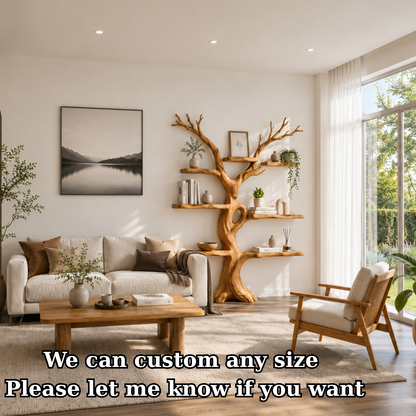 Handcrafted Solid Wood Tree Bookshelf with Asymmetrical Floating Shelves