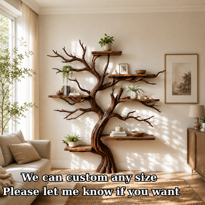 Handcrafted Solid Wood Tree Bookshelf with Twisting Sculptural Branches