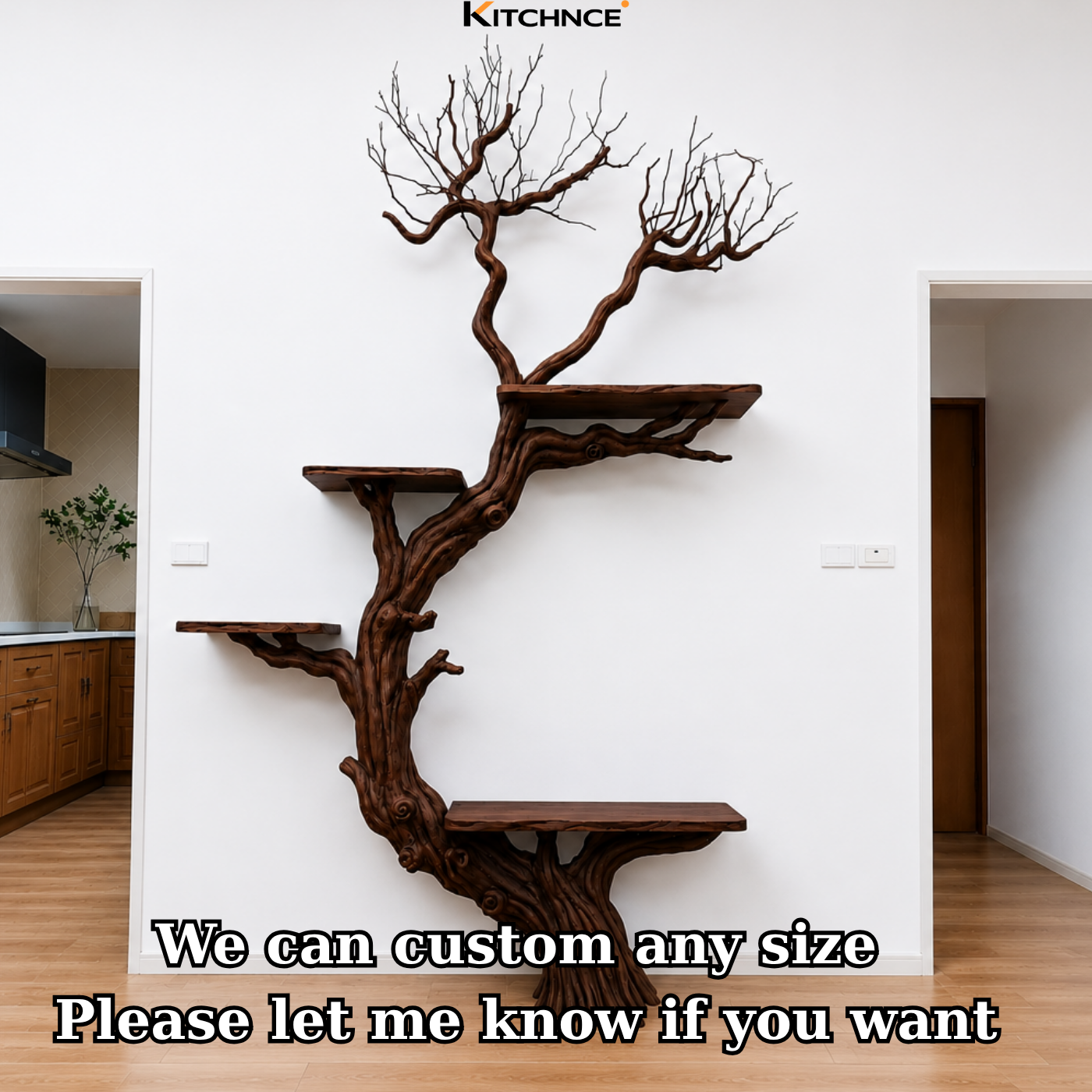 Handcrafted Solid Wood Tree Wall Shelf with Twisted Branch Design