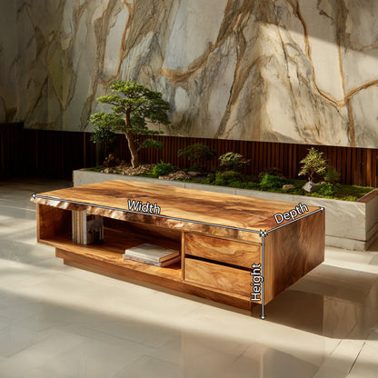 Live Edge Coffee Table With Drawers And Open Storage