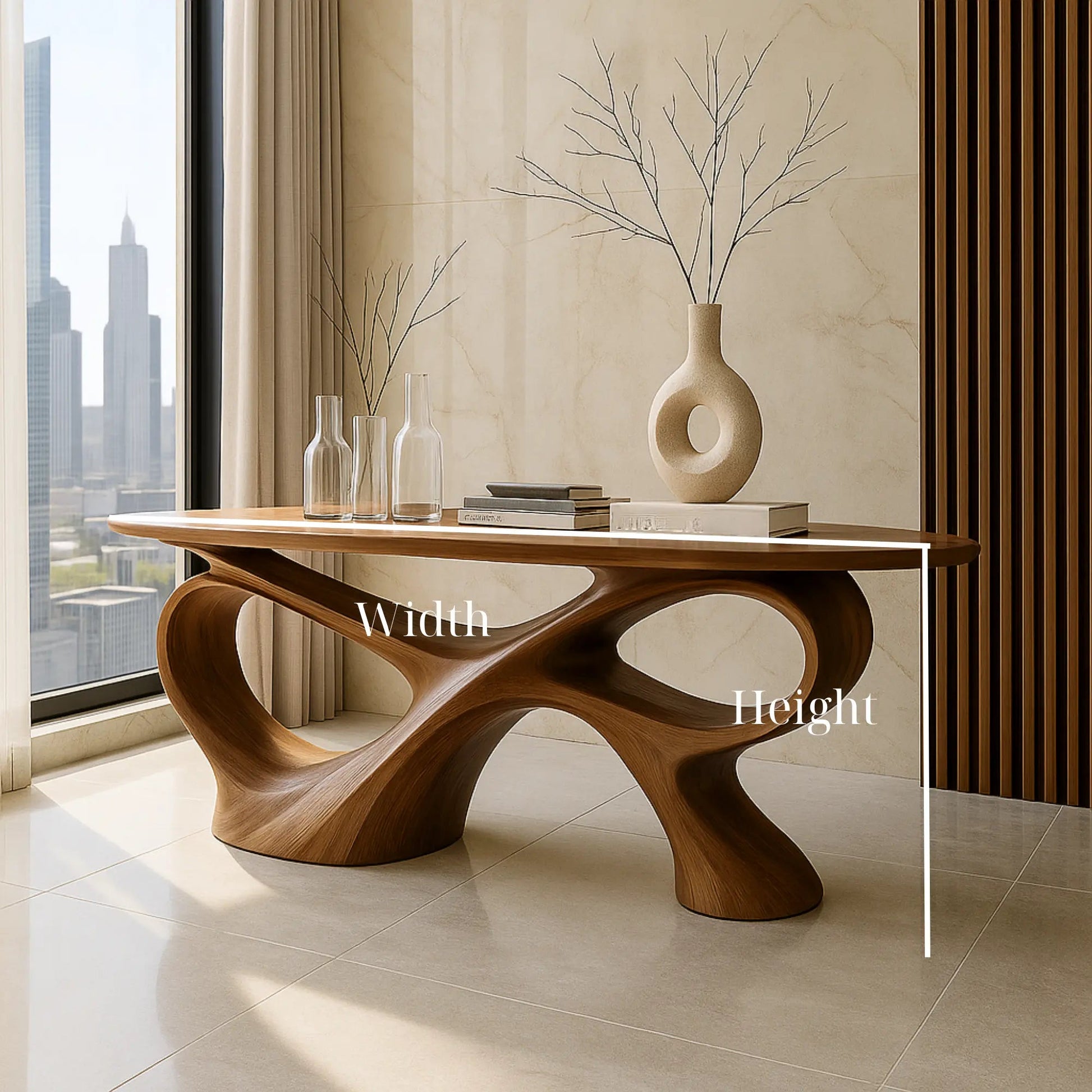 Handcrafted Solid Wood Sculptural Console Table – Contemporary Organic Style Kitchnce