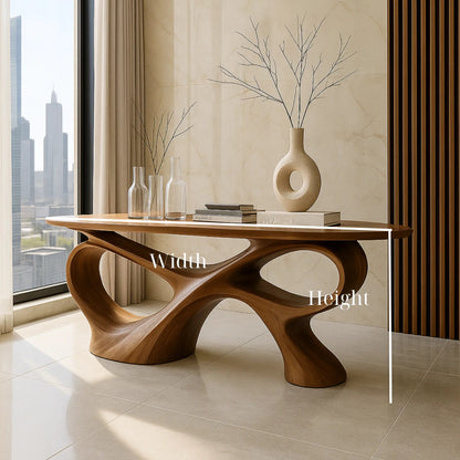 Handcrafted Solid Wood Sculptural Console Table – Contemporary Organic Style Kitchnce