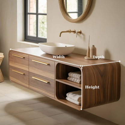 Luxury Floating Solid Wood Bathroom Vanity with Open Shelf Storage