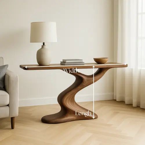 Handcrafted Solid Wood Wave Console Table – Contemporary Organic Form Kitchnce