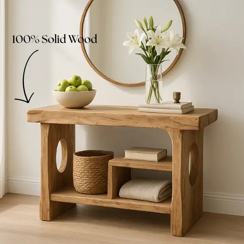 Handcrafted Solid Wood Sculptural Console Table – Organic Contemporary Form Kitchnce