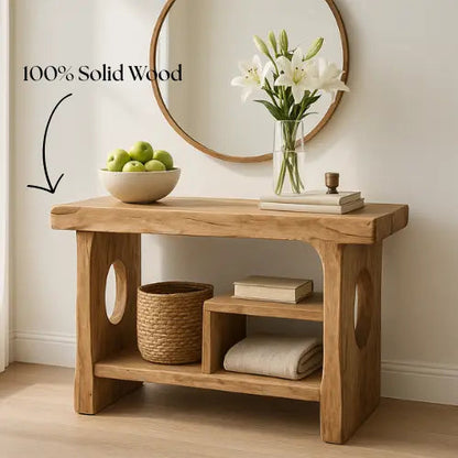 Handcrafted Solid Wood Sculptural Console Table – Organic Contemporary Form Kitchnce