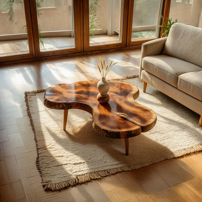 Live Edge Natural Wood Coffee Table with Organic Freeform Silhouette
