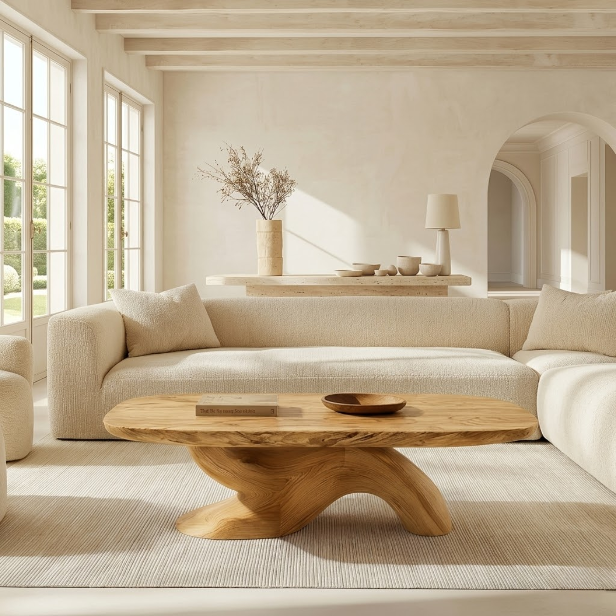 Organic Sculptural Coffee Table with Oval Top, Modern Minimalist Living Room Centerpiece