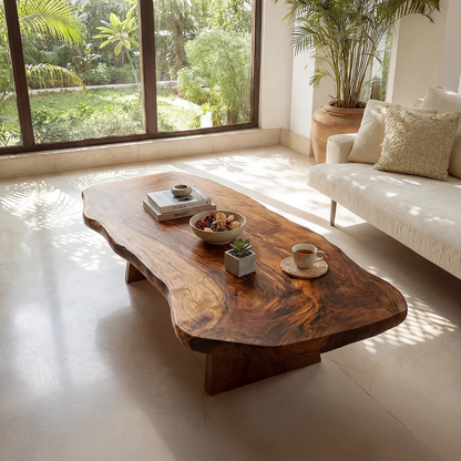 Organic Live Edge Coffee Table with Solid Block Base