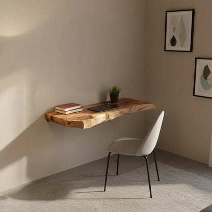 Live Edge Solid Wood Wall Desk for Minimalist Home Workspace Kitchnce