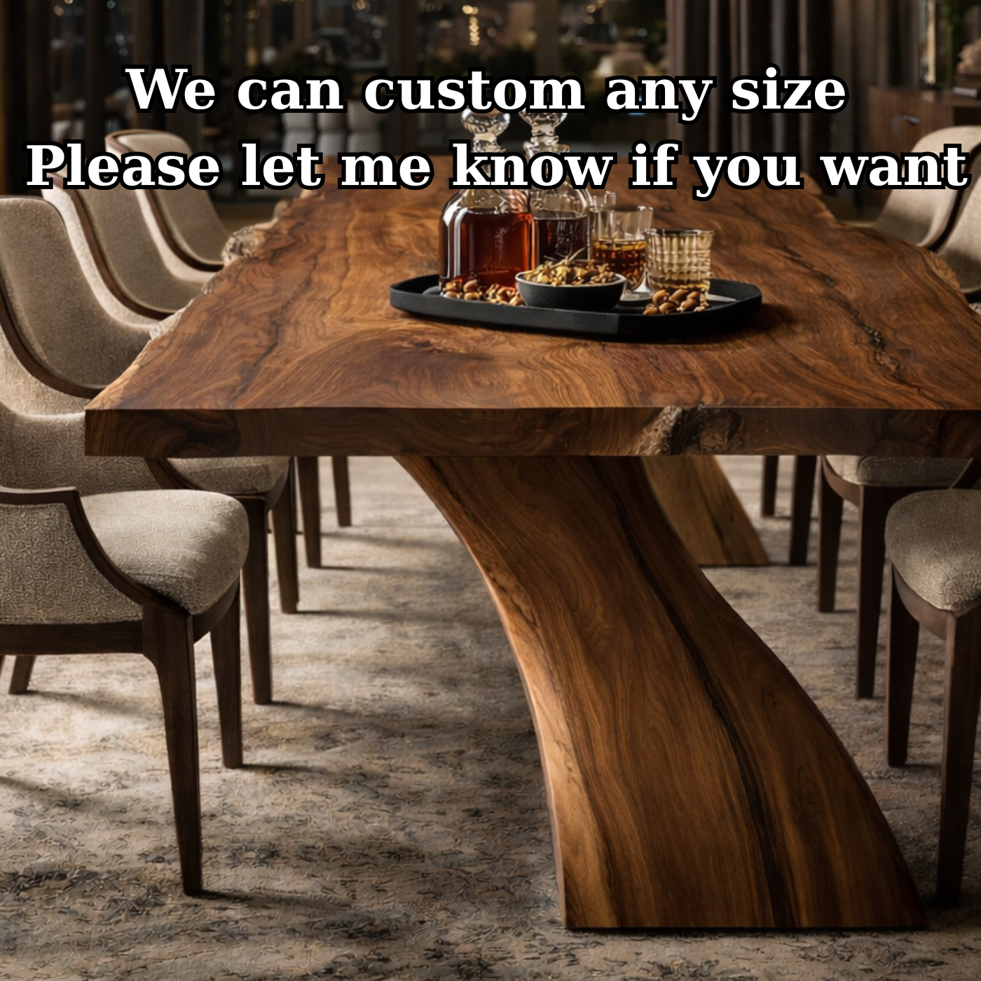 Live Edge Solid Wood Dining Table with Curved Base