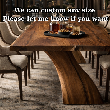 Live Edge Solid Wood Dining Table with Curved Base