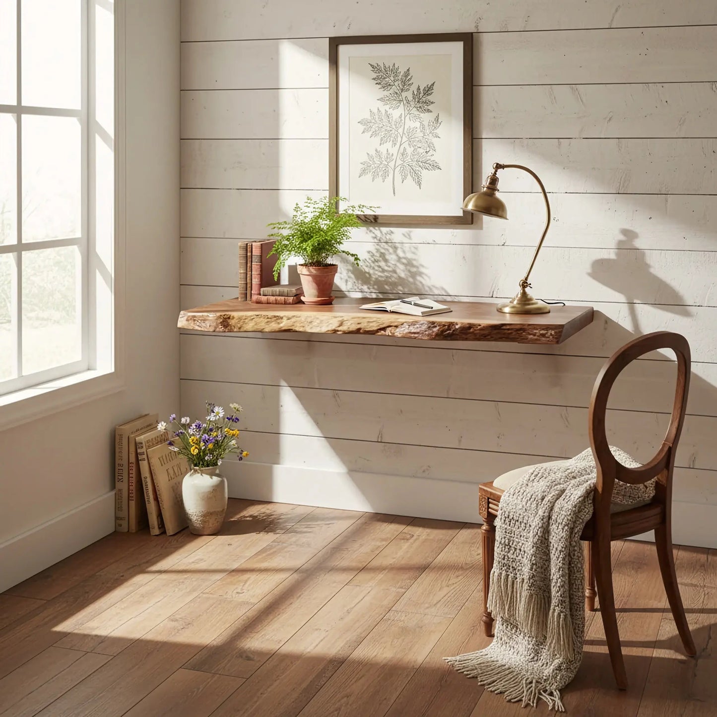 Live Edge Solid Wood Floating Desk Shelf for Small Spaces Kitchnce