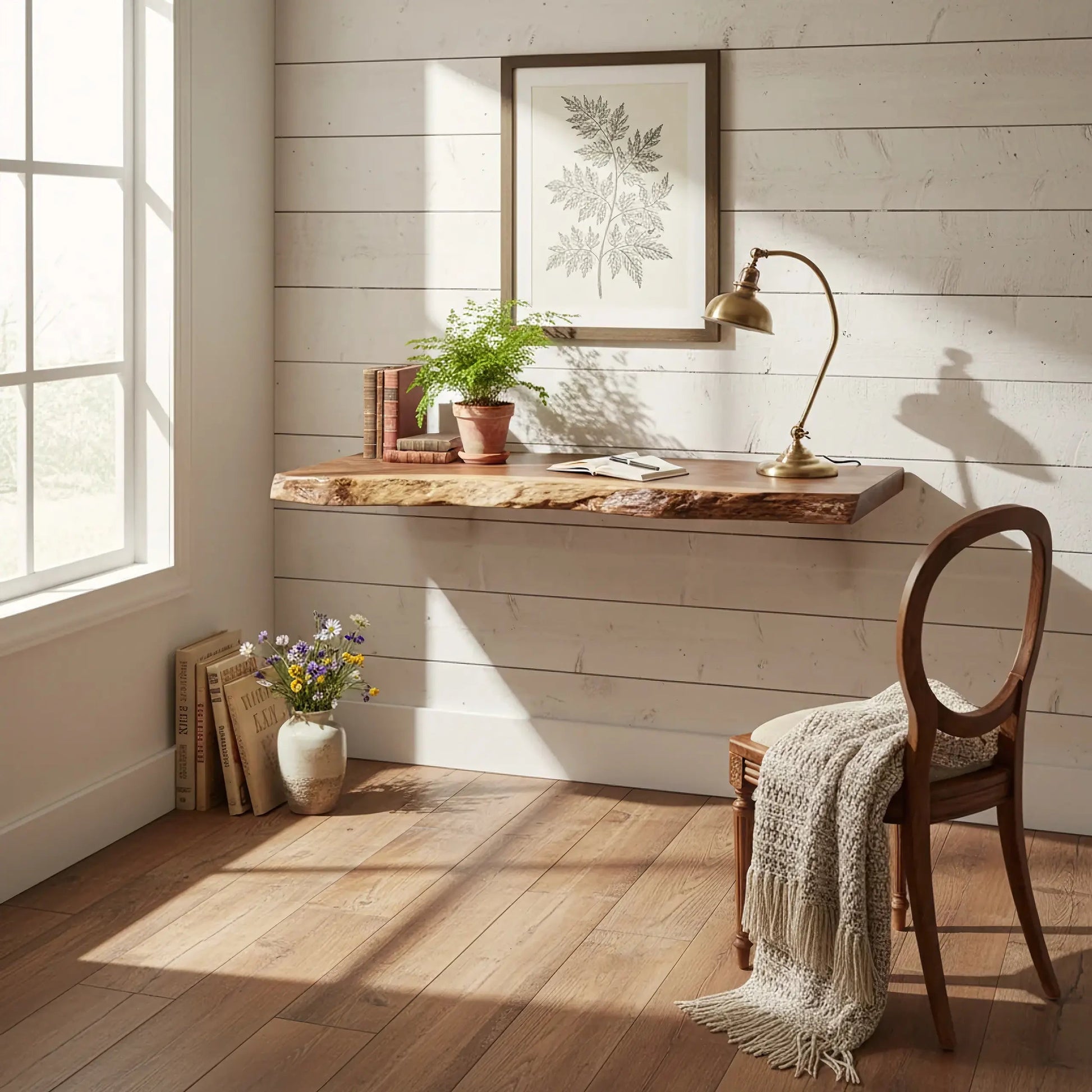 Live Edge Solid Wood Floating Desk Shelf for Small Spaces Kitchnce