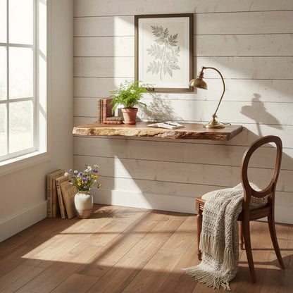 Live Edge Solid Wood Floating Desk Shelf for Small Spaces Kitchnce