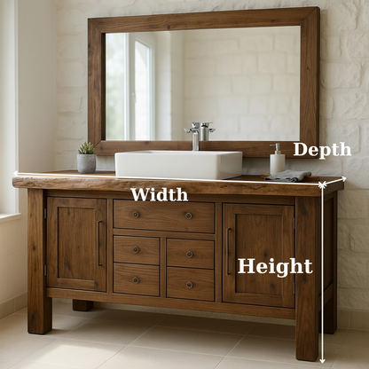 Handcrafted Solid Wood Bathroom Vanity - Live Edge Top, Cabinets, Drawers & Vessel Sink Base Kitchnce