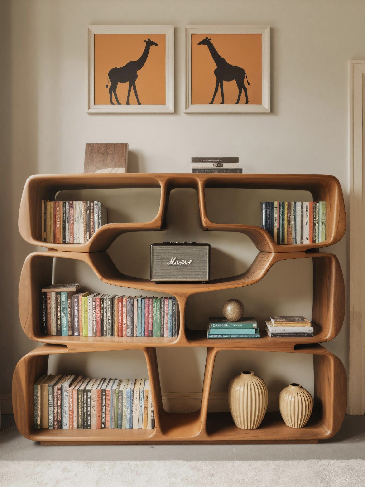 Modern Sculptural Bookshelf With Organic Curves For Living Room Kitchnce