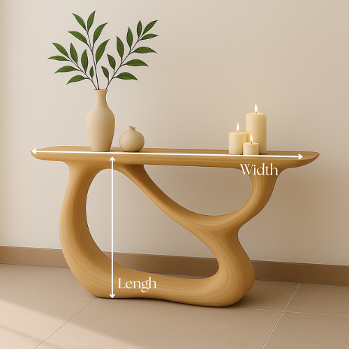 Handcrafted Solid Wood Wave Console Table – Contemporary Light Oak Finish Kitchnce