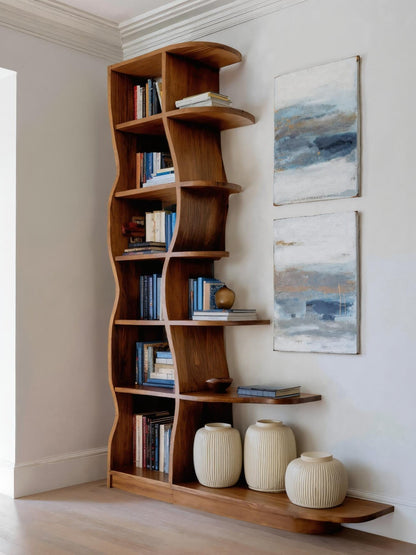 Modern Bookshelf With Wavy Design For Living Room Kitchnce